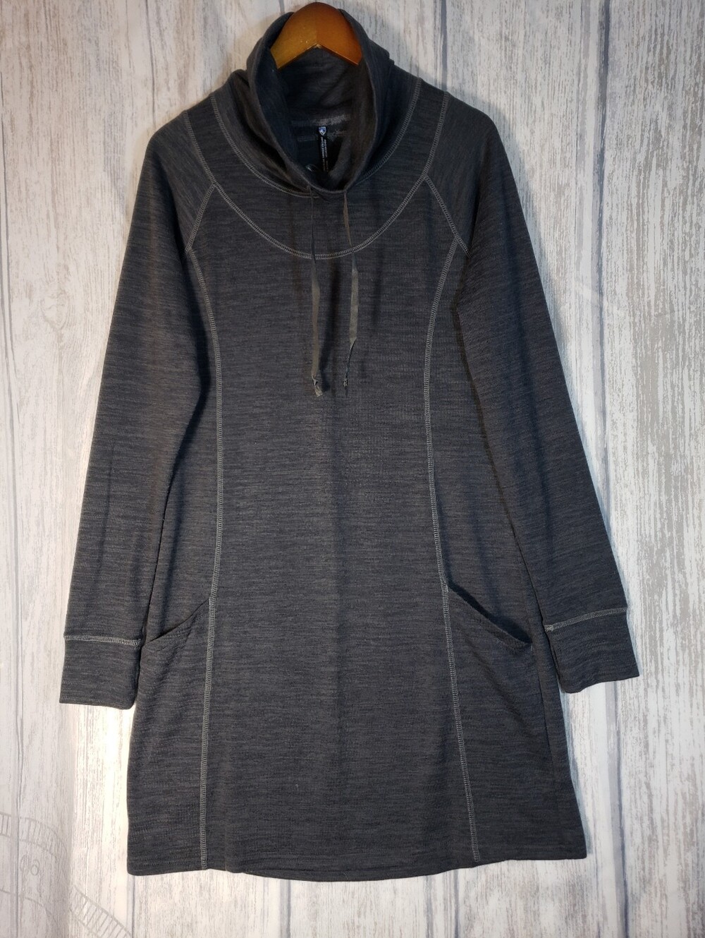 KÜHL Léa™ Dress Women's Large Charcoal Grey Cowl Neck Thumbholes Gorpcore